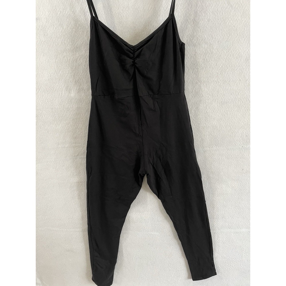 Pretty Little Thing Lagenlook Plus‎ Black Cotton Ruched Bust Jumpsuit US 12